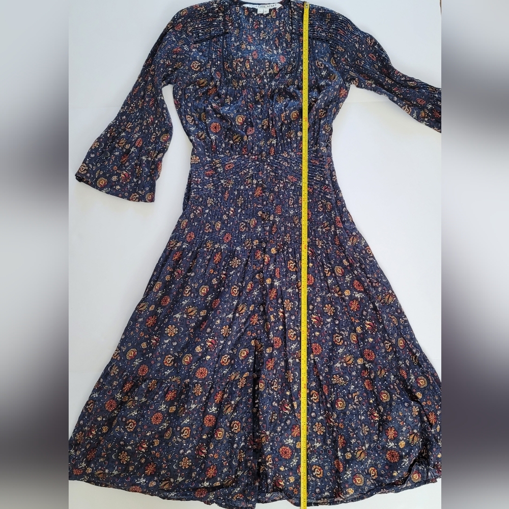 Veronica Beard Shireen Floral Print Midi Fall Autumn Dress Pintuck Lace Size 2 - Picture 8 of 15